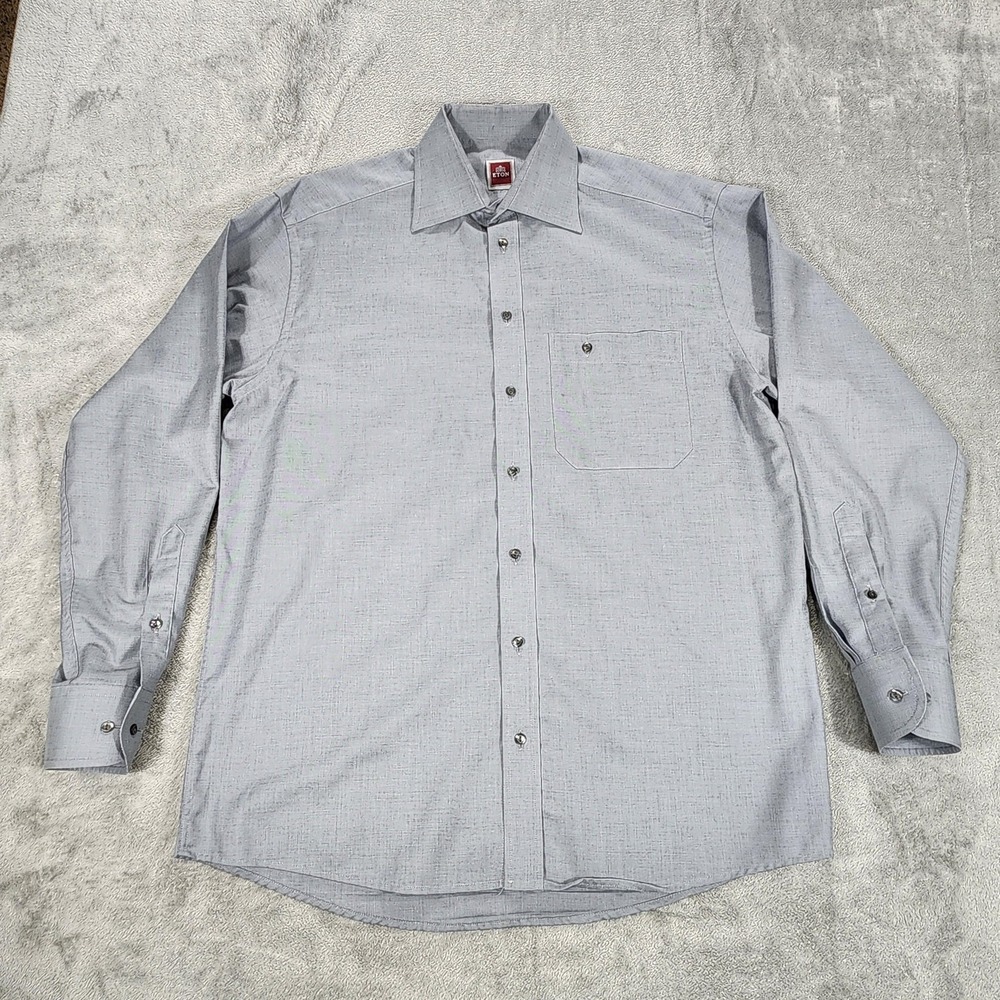 Eton Shirt Mens‎ XL Gray Solid Classic Fit Dress Long Sleeve Cotton Business